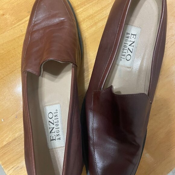 Enzo Angiolini Brown Leather Loafers Slip On Flats Moc Toe Shoes Womens 8W - Picture 3 of 5